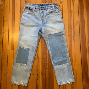 Zoe Natural Rise Ankle Straight jeans patched